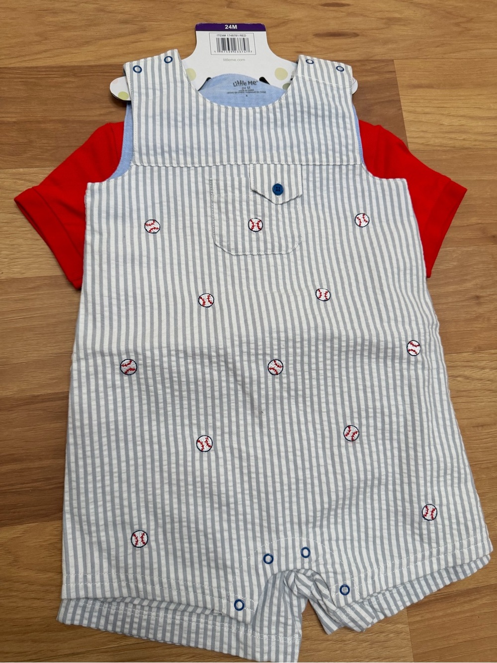 Striped Baseball Embroidered Romper with polo & shorts